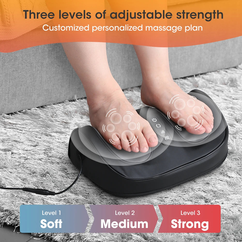 Electric Foot & Calf Massager with Deep Kneading, Hot Compress & Adjustable Strength