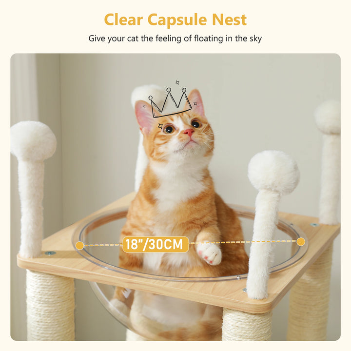 Modern Wooden Cat Tree Tower with 2-Floor Condo, Scratching Posts