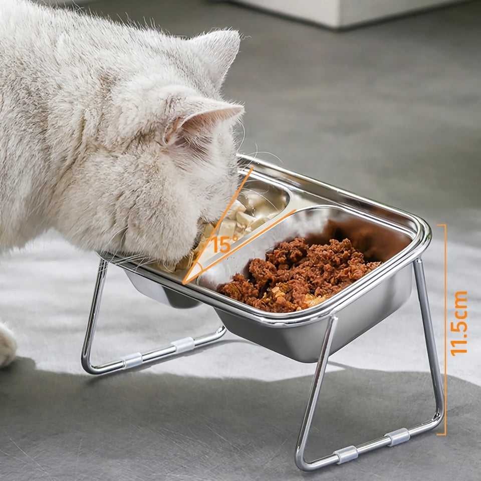 Stainless Steel Elevated Cat Bowls - Non-Slip Pet Feeding Dish