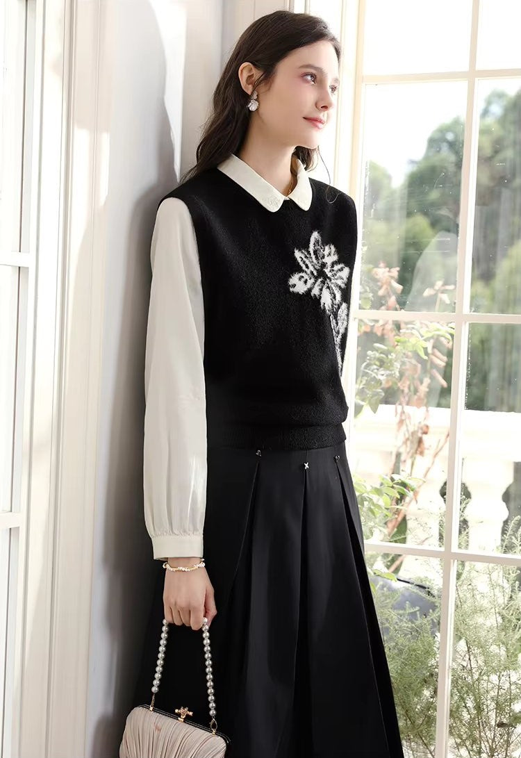 Elegant Black Loose Sweater Vest for Women - Autumn/Winter Office Chic