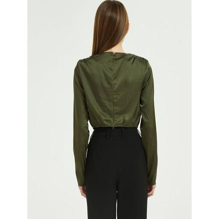 Elegant Green Silk Chiffon Long Sleeve Blouse