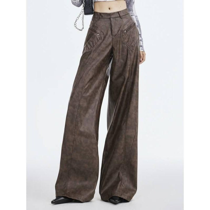 Faux Leather Wide Leg Trousers for Women