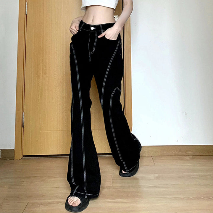 American Fashion Split Bright Line Skinny Jeans Low Waist Draping High Slim Fit