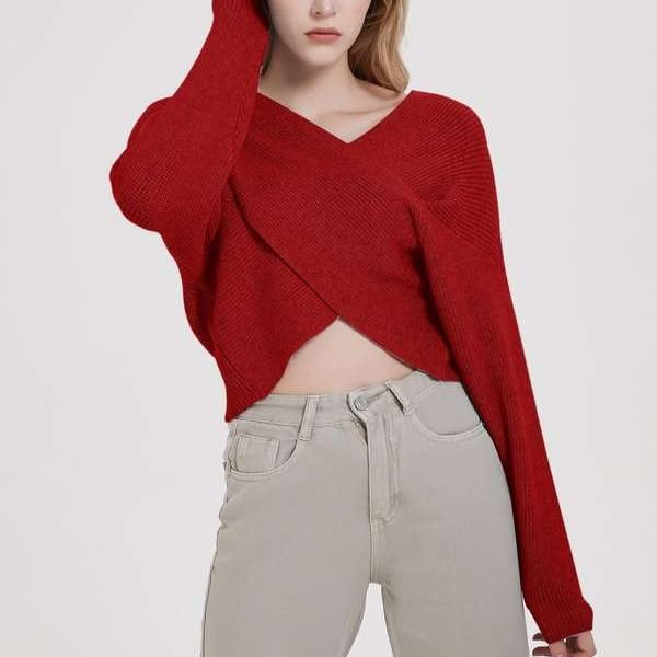 Cross V-neck Knitted Sweater