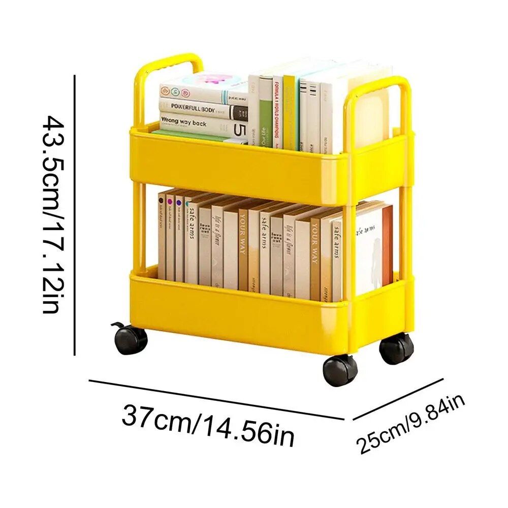 Compact 2-Tier Mobile Bookshelf Cart with Wheels