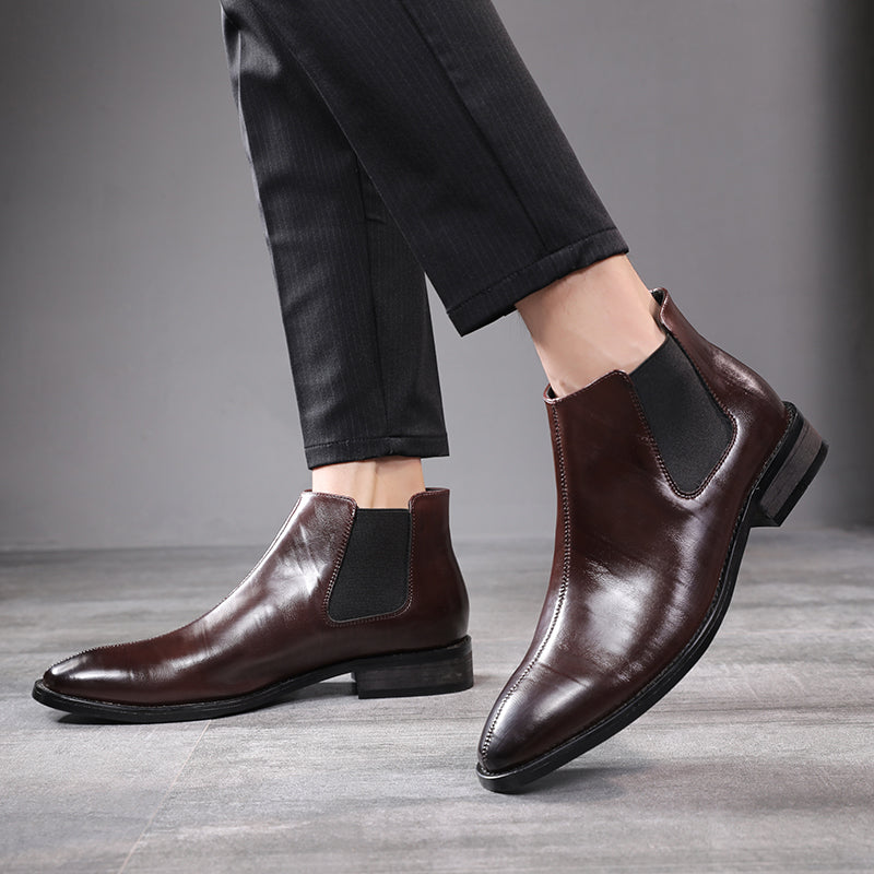 Spring Pointed Toe British Style Men's Leather Chelsea Boots