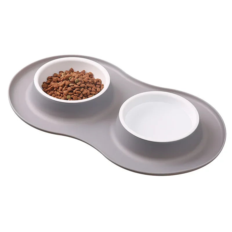 Anti-Splash Double Food Bowls for Large Dogs with Silicone Mat