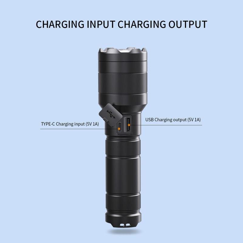 Long Range Tactical LED Laser Flashlight with Power Bank, 1500m Reach, Rechargeable