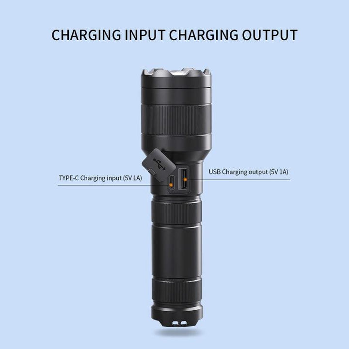 Long Range Tactical LED Laser Flashlight with Power Bank, 1500m Reach, Rechargeable