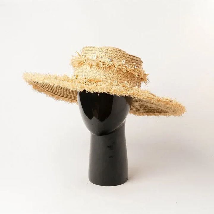 Raffia Sun Hat with Shell Accents