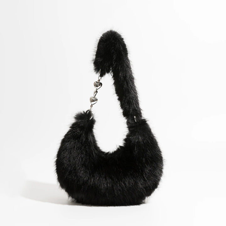 Chic Fuzzy Faux Fur Half Moon Shoulder Bag