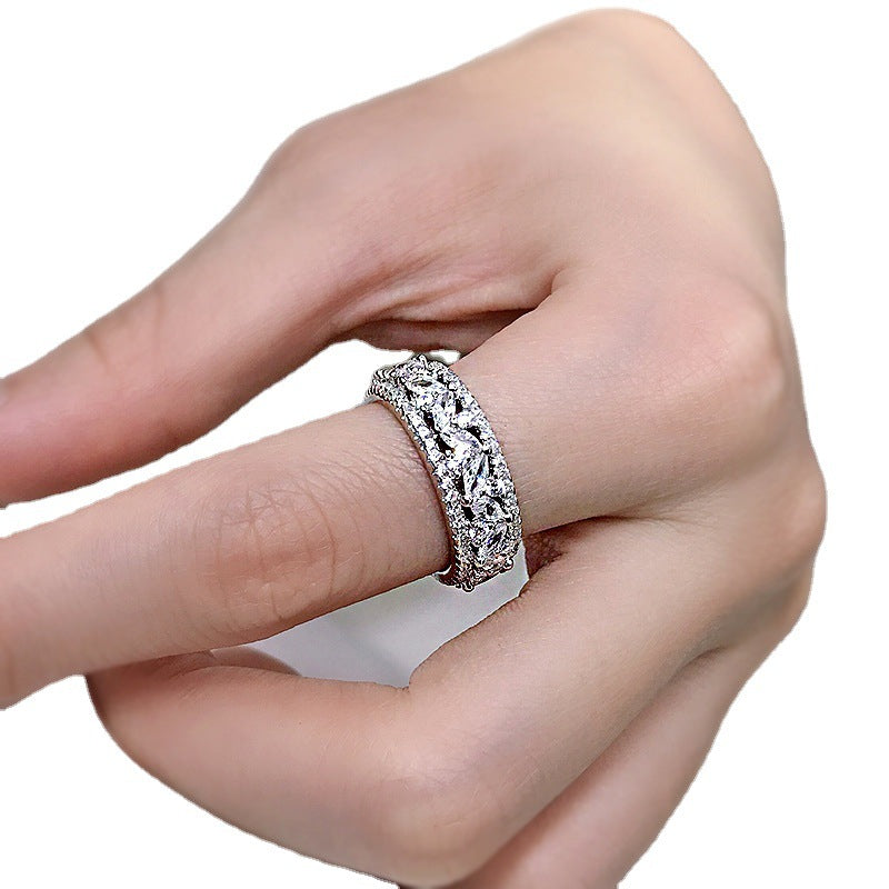 Horse Eyed Women's Full Diamond Wide Ring Simple Style