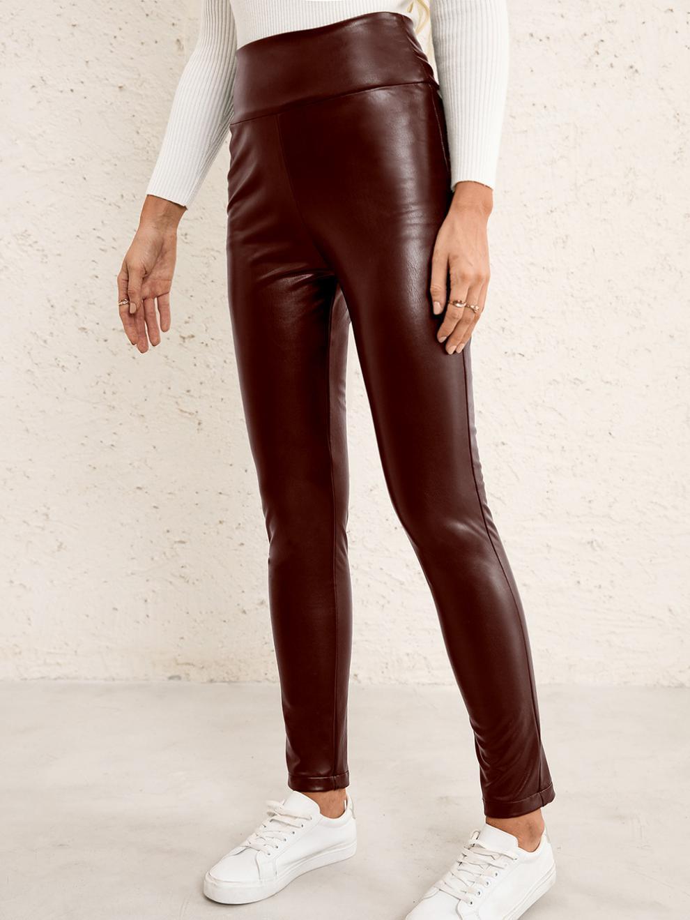 Women's High Waist Stretch Slim Skinny Leather Pants