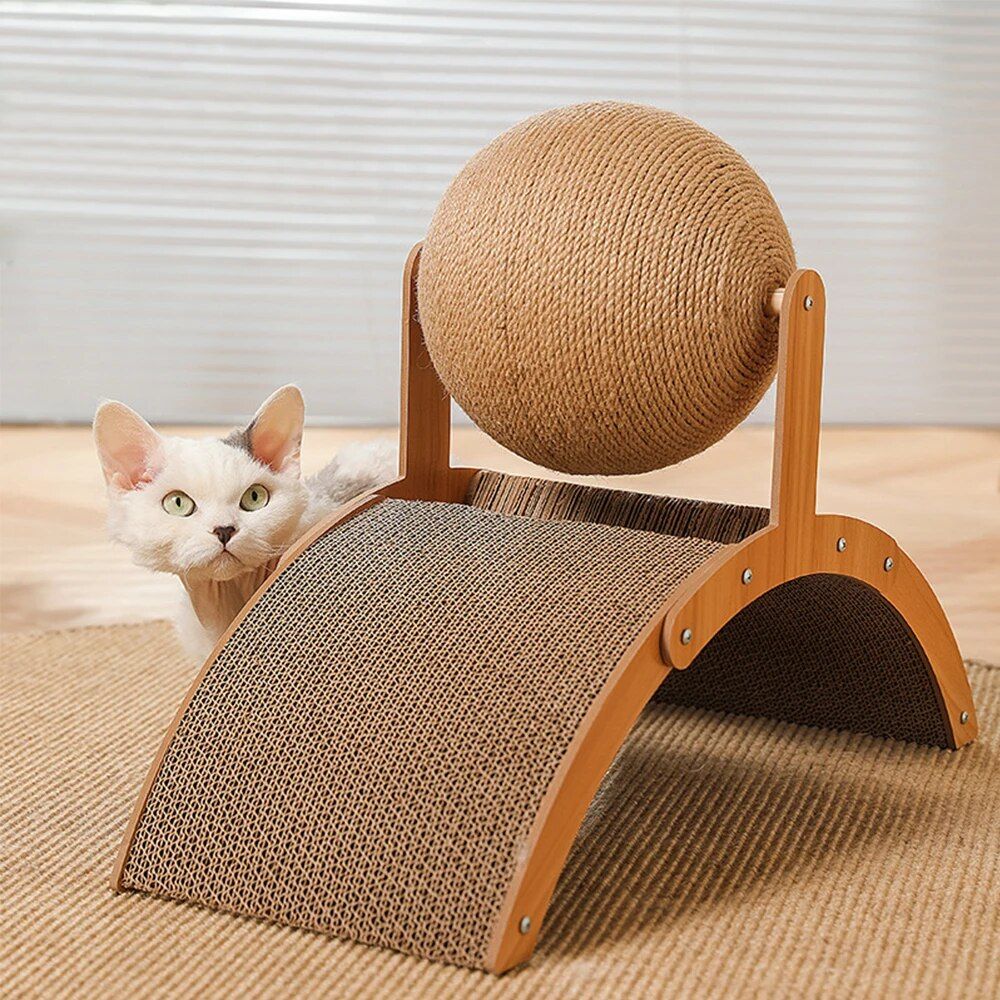 Deluxe Wooden Cat Scratcher with Sisal Ball