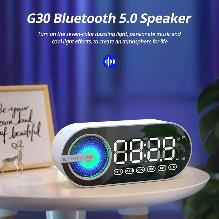 Wireless Bluetooth Speaker with LED Mirror Digital Alarm Clock & RGB Display