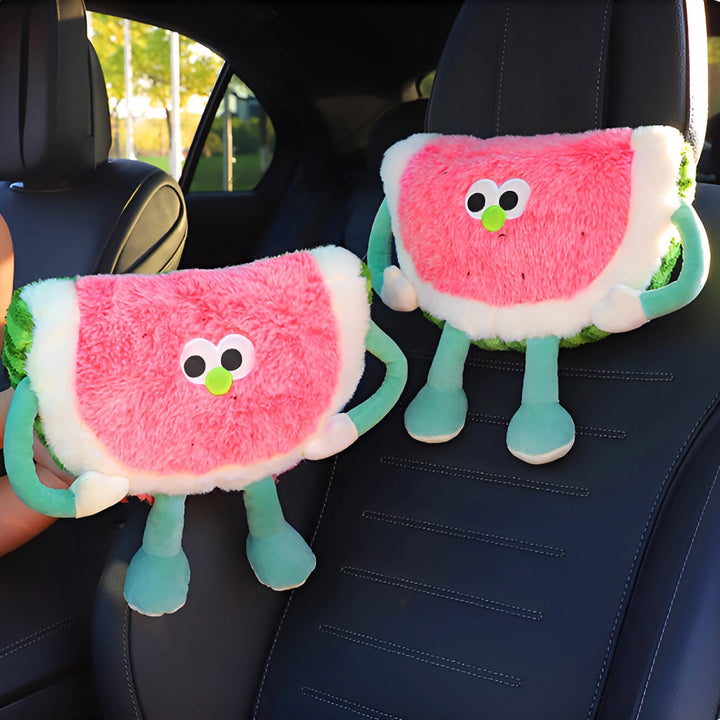 Cute Watermelon Design Headrest & Lumbar Support Pillow for Car Comfort