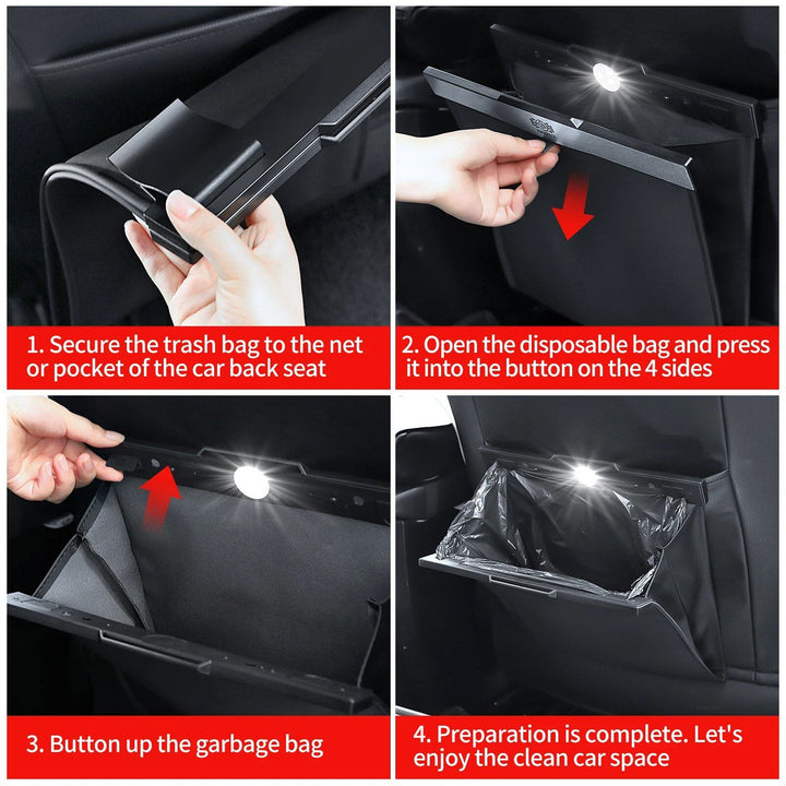 Waterproof Magnetic Car Trash Bag with LED & Leather Storage