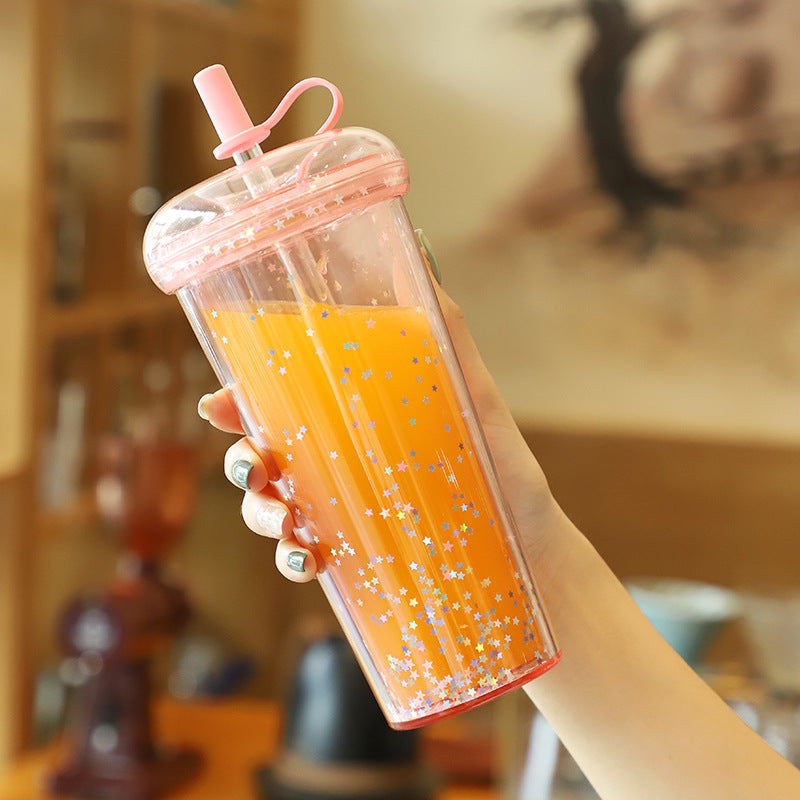 Sparkling Kawaii Bubble Tea Water Bottle with Straw