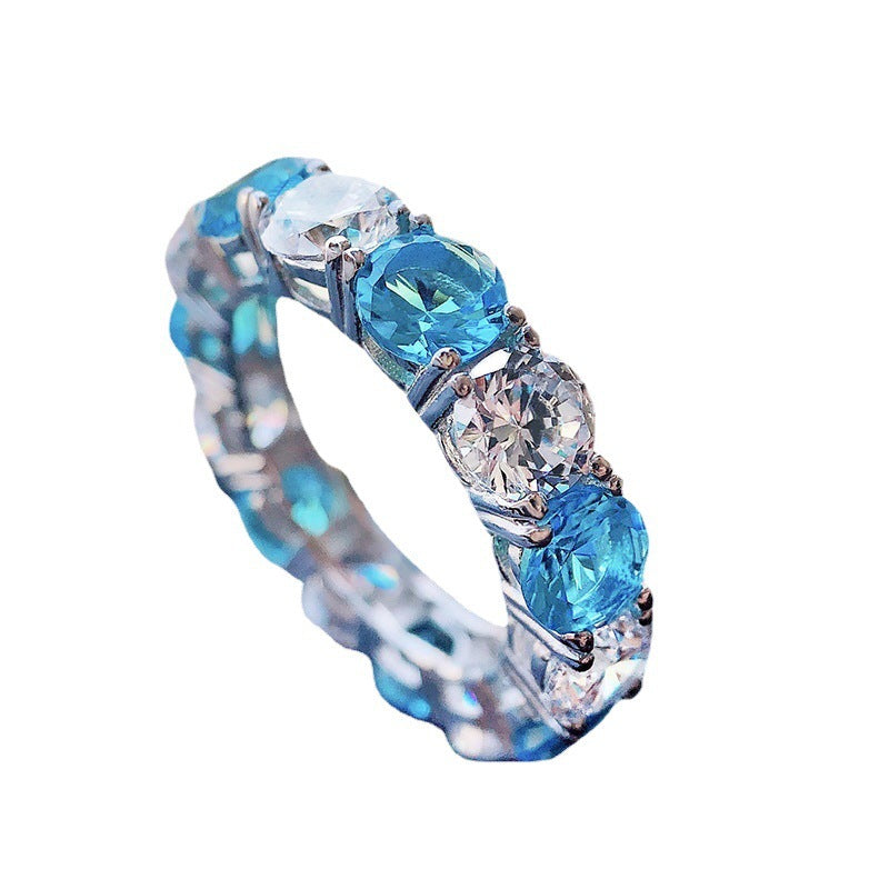 Micro-inlaid Gang Drill Aquamarine Women's Ring