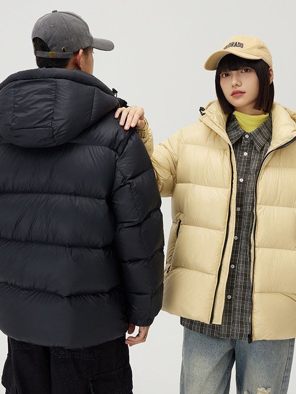 Down Jacket Thickened Couple Winter New Windproof Coat Solid Color Hooded