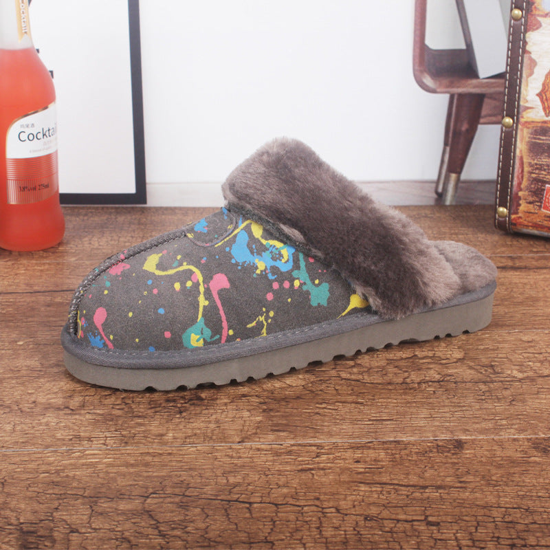 Men's And Women's Cowhide Toe Warm Slippers