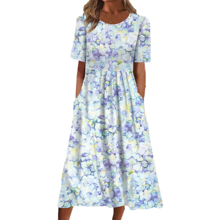 Women's Casual Round Neck Pocket Short Sleeve Printed Dress