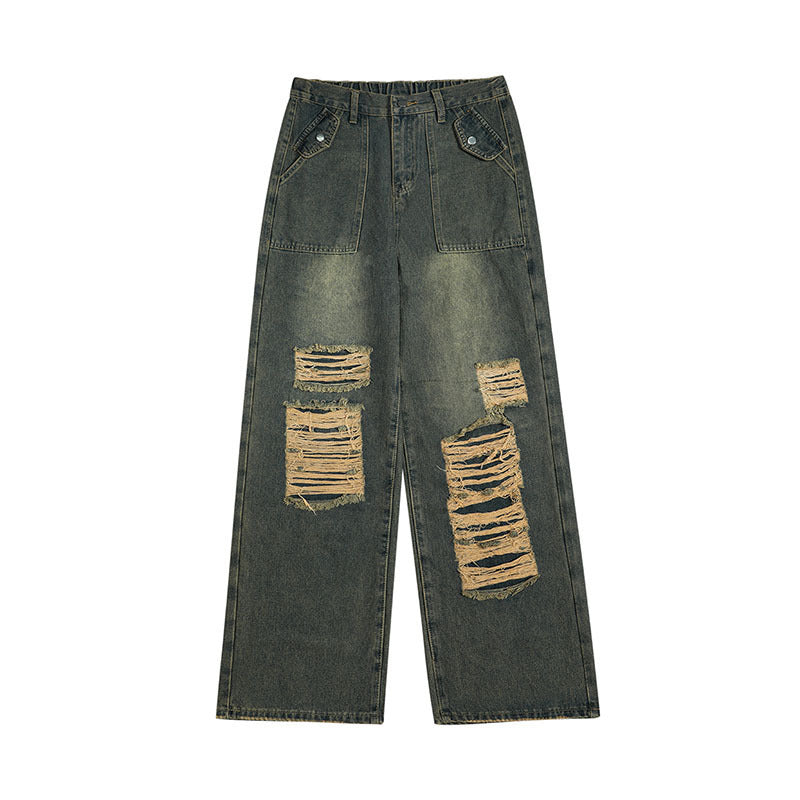 Vintage Patch Ripped Design Sense Niche Jeans For Men