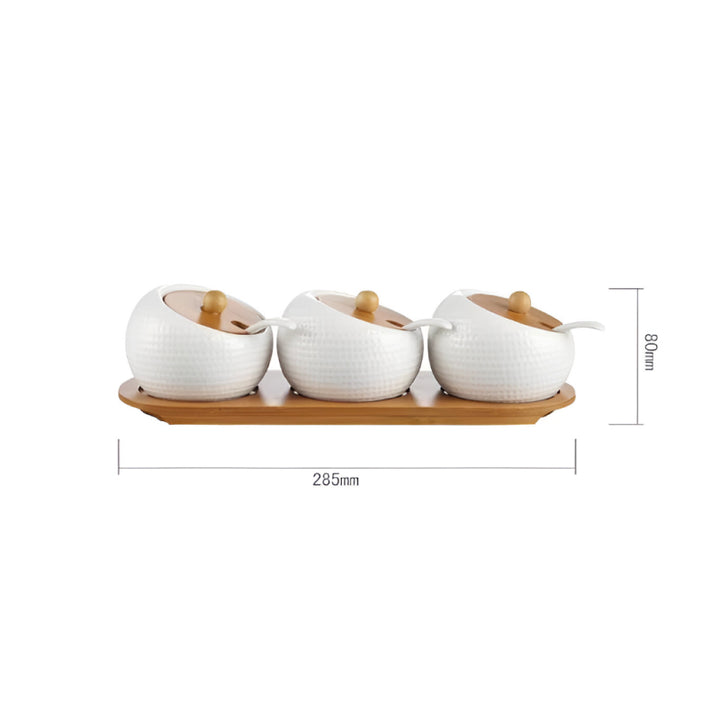 Elegant Ceramic Storage Jar Set with Bamboo Tray