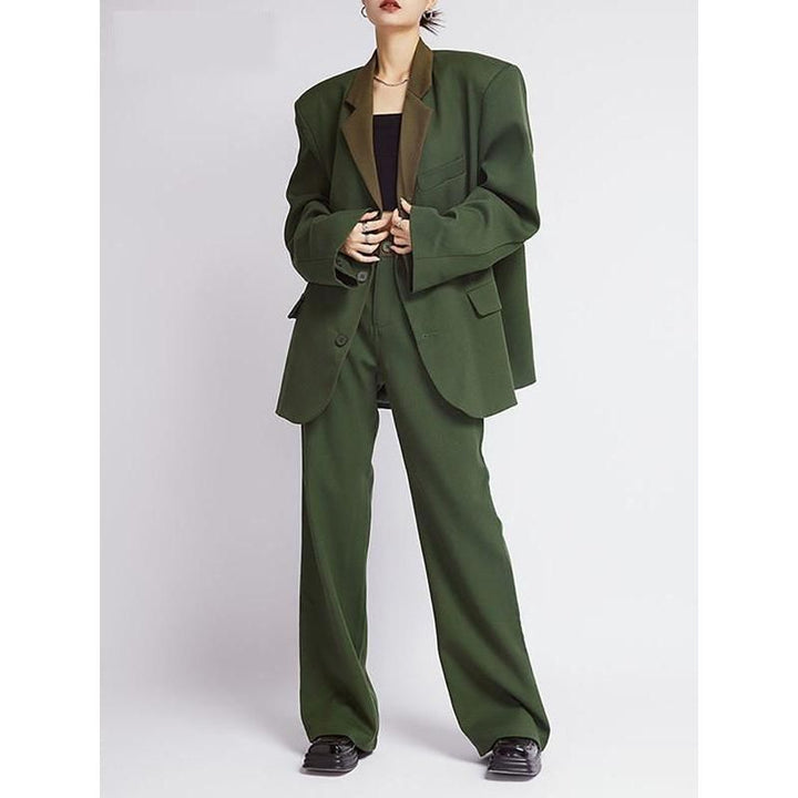 Women's Green Blazer and Loose Pants Suit