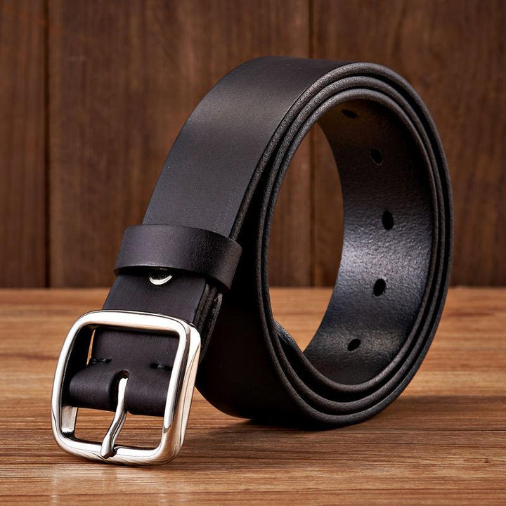 Men's Genuine Leather Vintage Belt with Anti-Allergy Stainless Steel Buckle