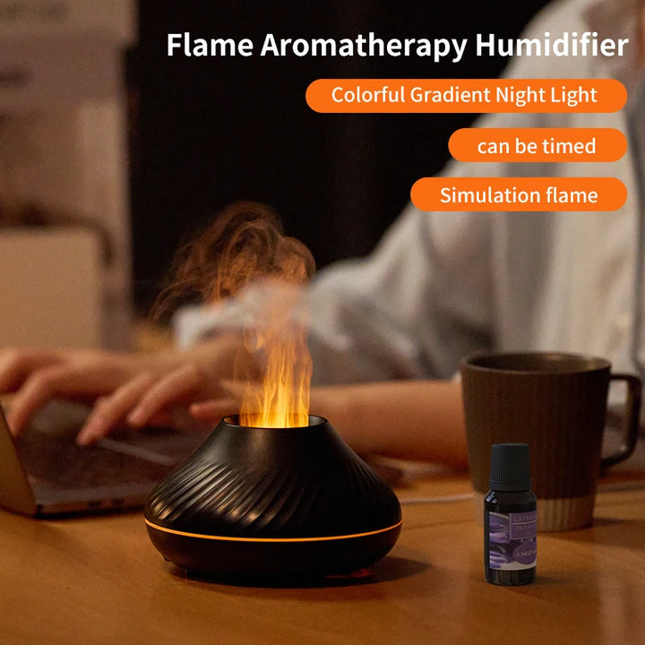 Flame Simulation Aromatherapy Humidifier with Colorful Gradient Night Light