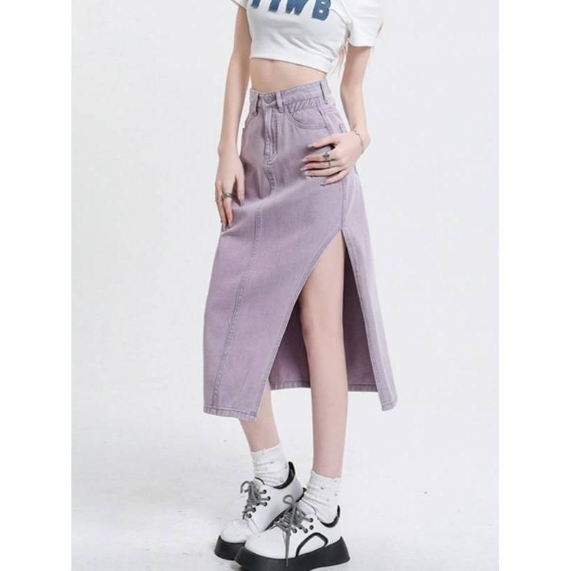 Stylish Vintage High-Waist Denim A-Line Skirt