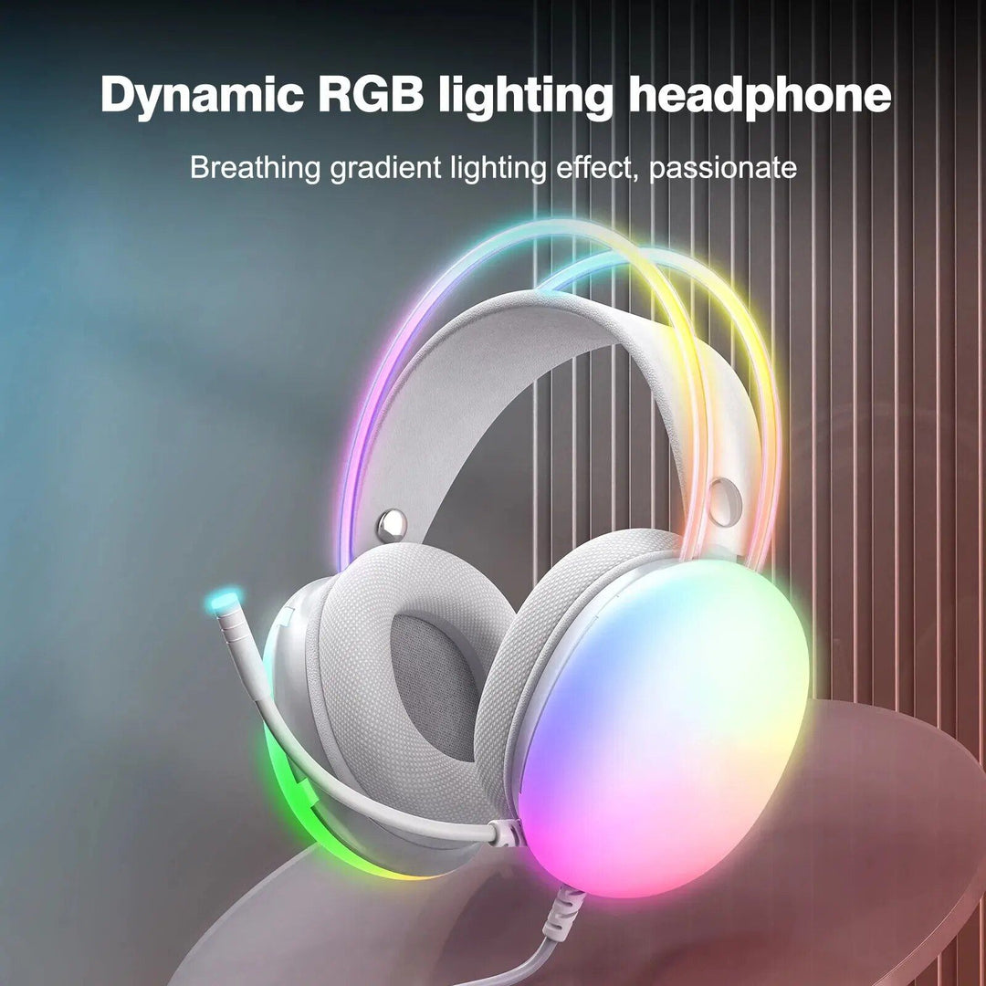 2023 Full RGB PC Gaming Headphones with Customizable Lights and Noise-Cancelling Mic