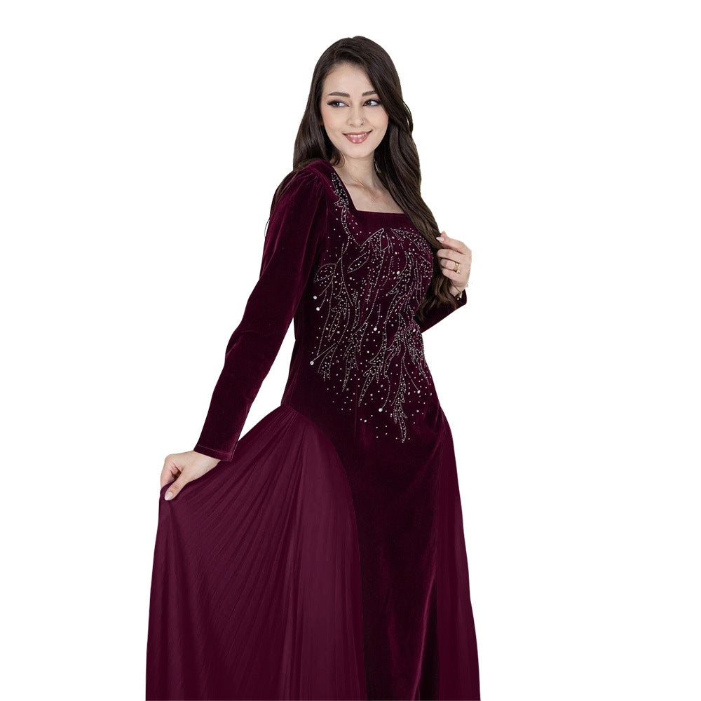 Women's Chiffon Stitching Rhinestone Evening Dress