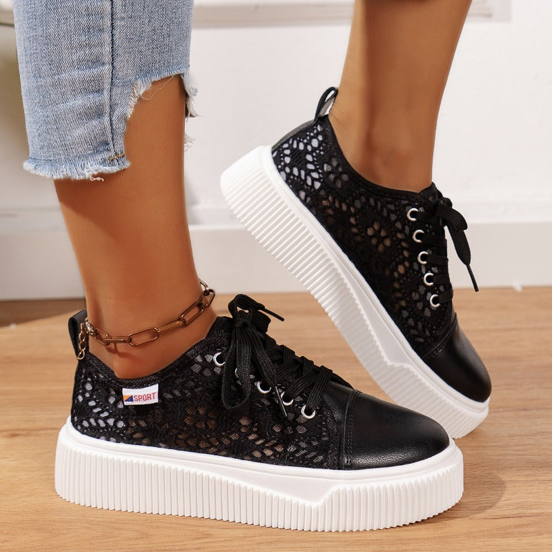 Fashion Lace-up Hollow Breathable Thick-soled Casual Shoes