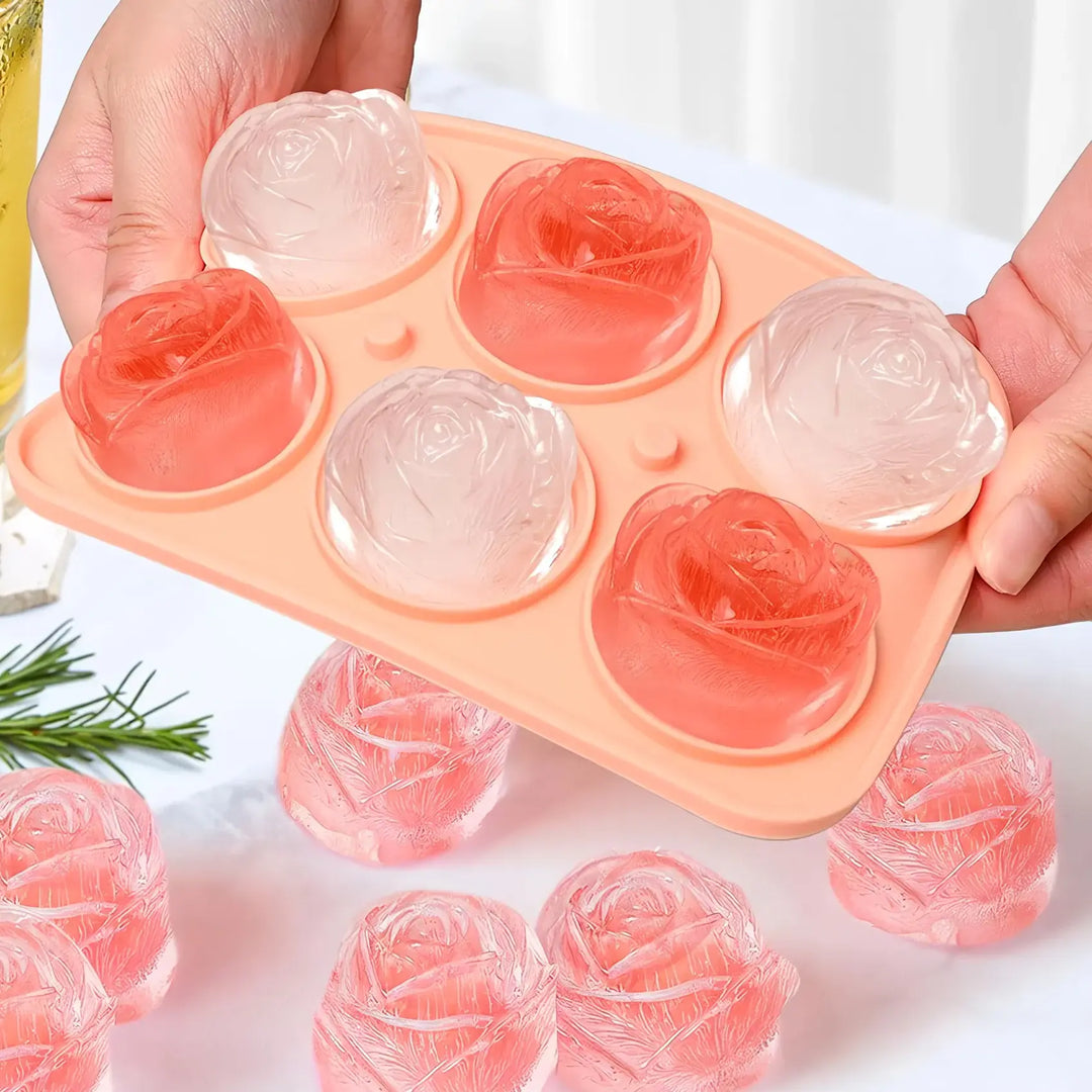 Rose-Shaped Silicone Ice Cube Tray with Lid