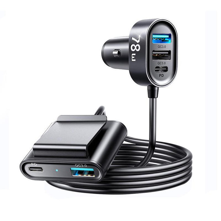 78W 5-Ports Car Charger with LED and Fast Charging USB C Adapter for Cars