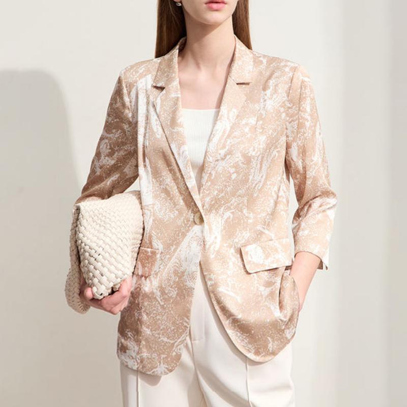 Silk Print Stretch Blazer with Notched Collar