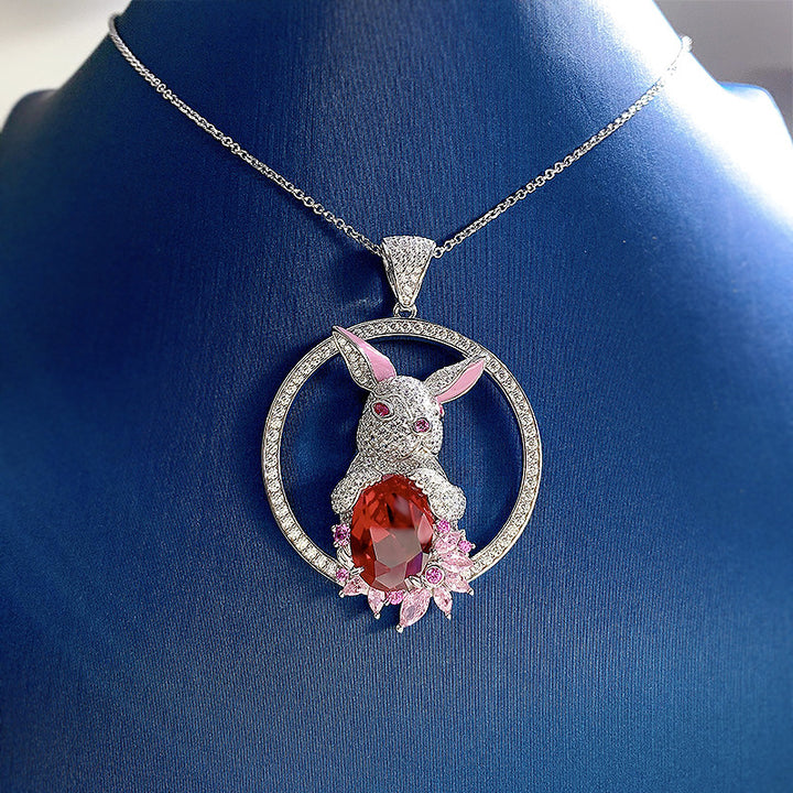 Rabbit Pendant Necklace 10X14 Dove Blood Red