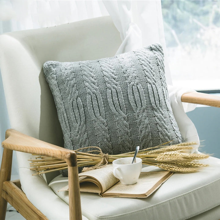 Elegant Gray Knitted Pattern Decorative Pillowcase