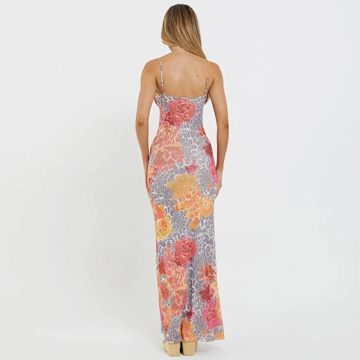 Elegant Spaghetti Strap Printed Maxi Dress - Sexy Backless Long Dress for Summer