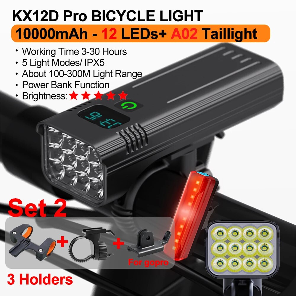 Ultra-Bright 10000mAh USB-C Rechargeable Bike Light Set