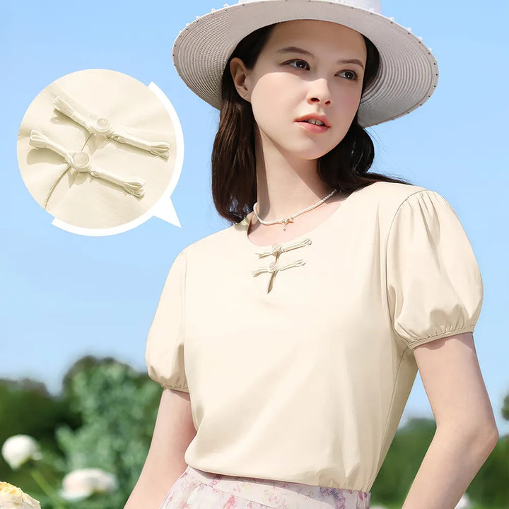 Plated Puff Short-sleeve Summer Top