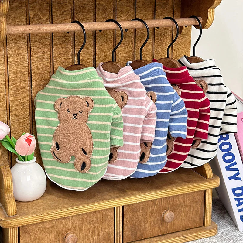 Cozy Striped Teddy Bear Hoodie for Small Dogs and Cats