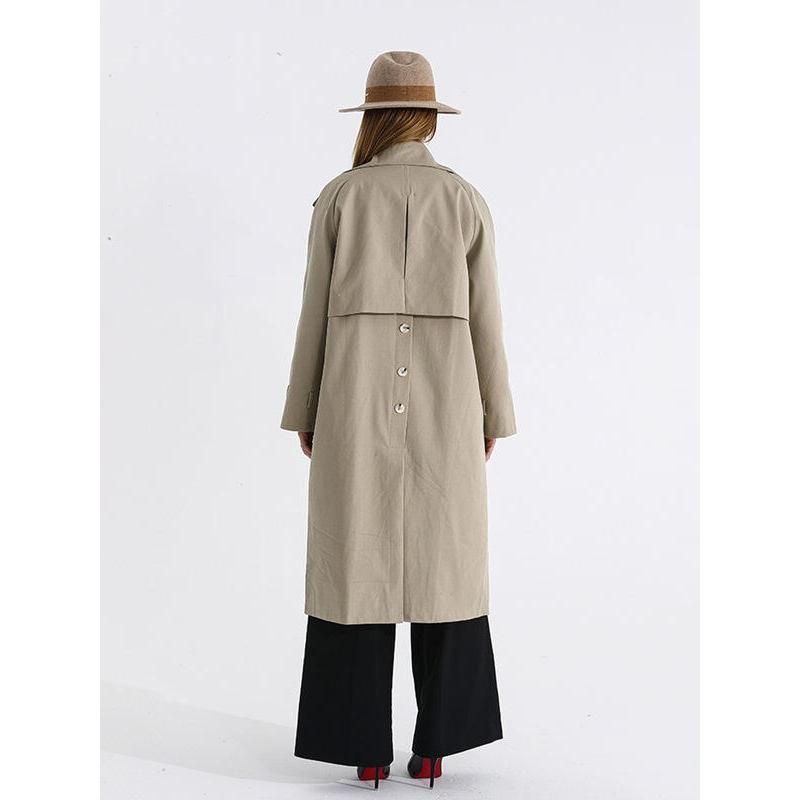 Chic Autumn Long Trench Coat with Stand Collar and Waist Bandage