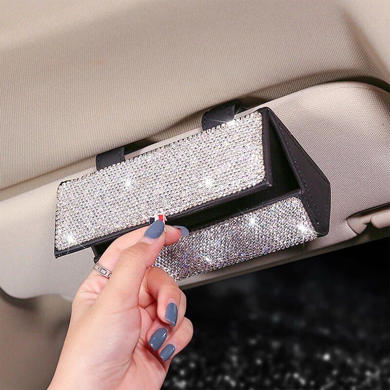 Luxurious Crystal Rhinestone Suede Leather Car Glasses Case