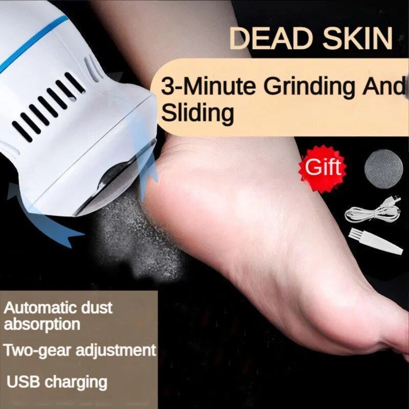 Rechargeable Electric Foot Grinder with Vacuum: USB, Dual-Speed, 6 Grinding Heads