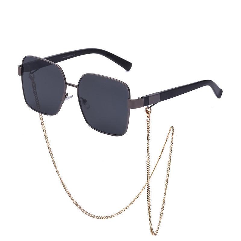 Oversized Square Sunglasses with Chain