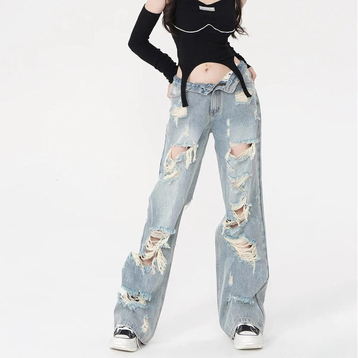 Light Blue High-Waist Chic Straight Jeans