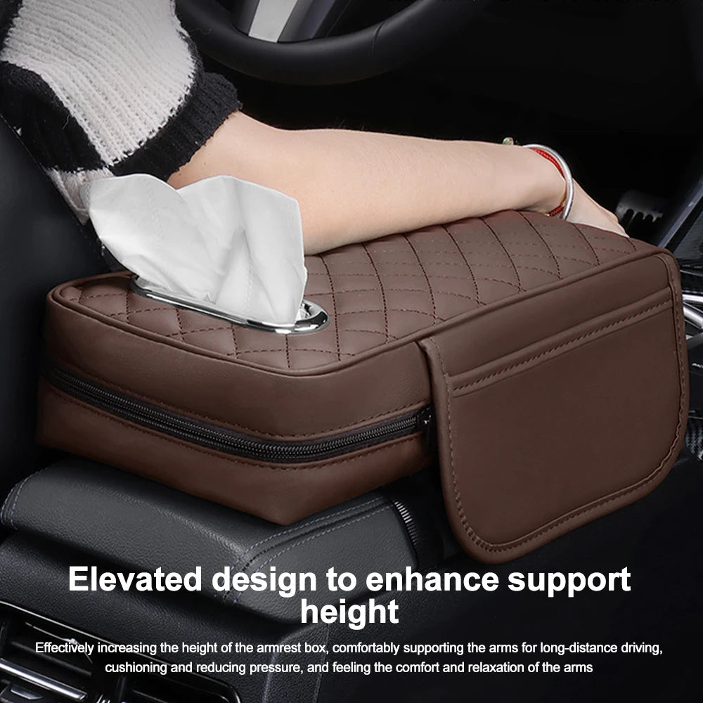 Universal Car Armrest Pad with Tissue Storage – Comfortable Console Cushion